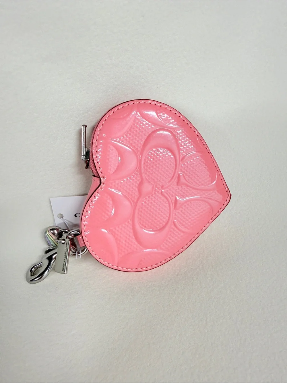 NWT Coach Heart Bag Charm With Patent Signature Leather CDD04